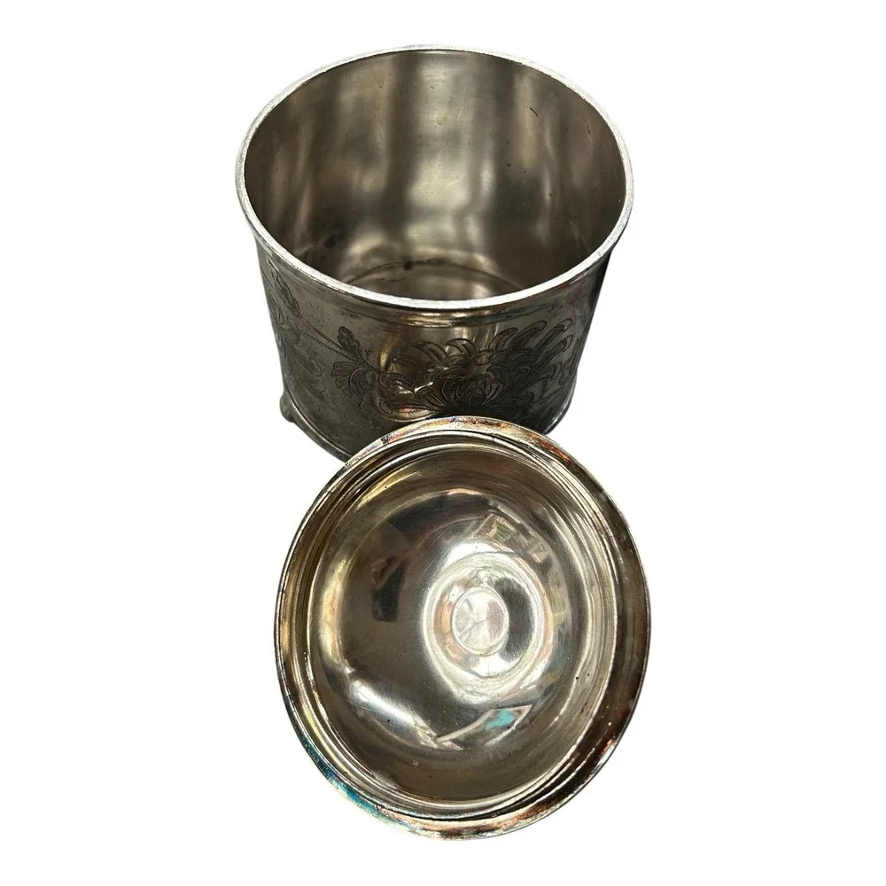 Reed & Barton SilverPlate covered  Jar #275 1/2  Floral engraved ball footed pot